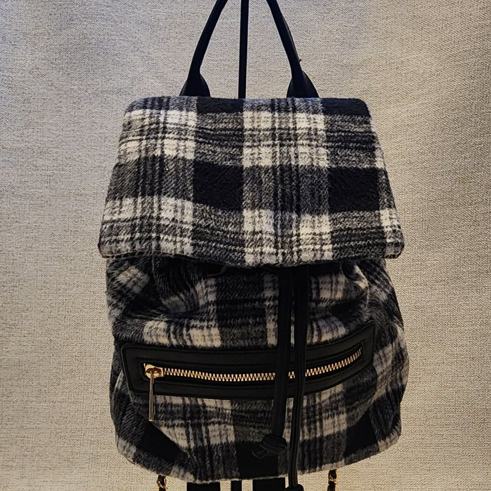 Forever 21 Black and White Plaid Backpack